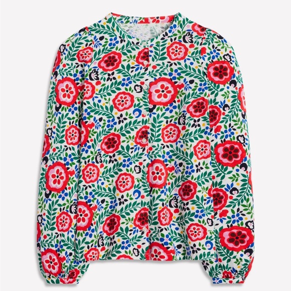 Boden Tops - Boden Marina Jersey Multi-Foliage Scatter Long sleeve Lightweight Cotton Button
